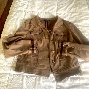 White House black market beautiful jeweled button jacket with burgandy trim